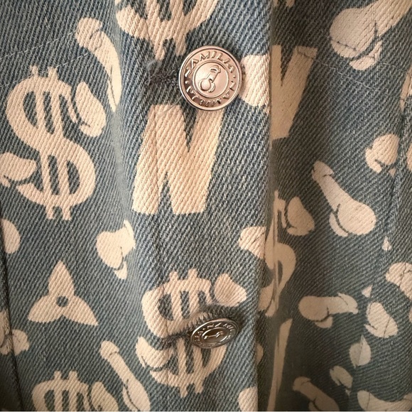 Namilia Peen print denim coat trench monogram dollar sign faux fur Dolls kill S - Picture 7 of 13